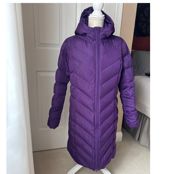LANDS END Down Filled Knee Length Hooded Puffer Jacket  Purple Size M - Picture 1 of 6